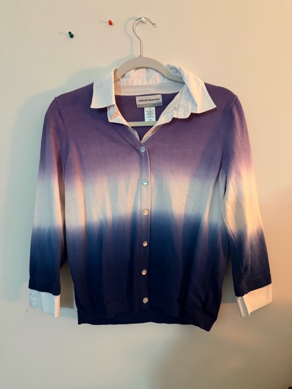 Alfred Dunner Purple to Navy Ombre Button-Front Shirt with White Collar